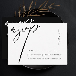 Elegante Schwarz-Weiß-Schrift-Typografie-Hochzeit RSVP Karte