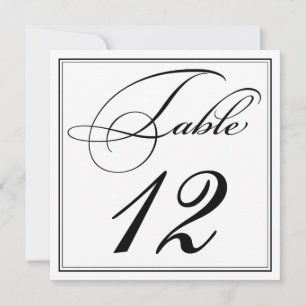 Elegante Schwarz-Weiß-Schrifttisch-Nummern-Karten Einladung
