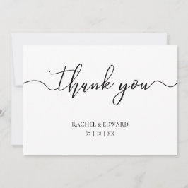 Elegante Schwarz-Weiß-Script-Hochzeit Dankeskarte