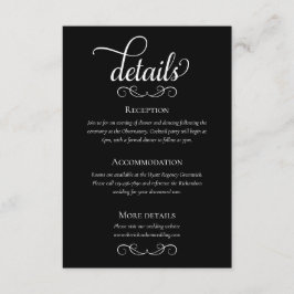 Elegante Schwarz-Weiß-Script-Hochzeitsdetails Begleitkarte