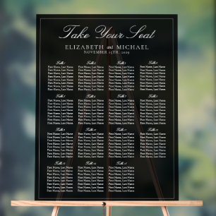 Elegante Schwarz-Weiß-Script-Hochzeitssitze Acrylschild