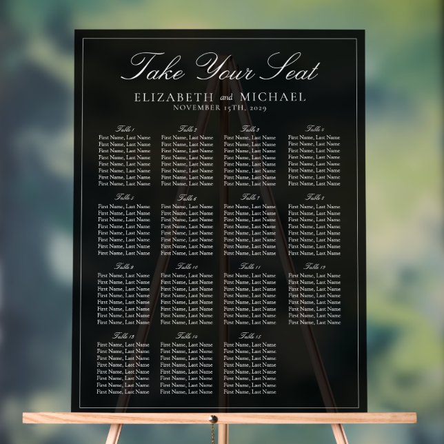 Elegante Schwarz-Weiß-Script-Hochzeitssitze Acrylschild (Neutral)