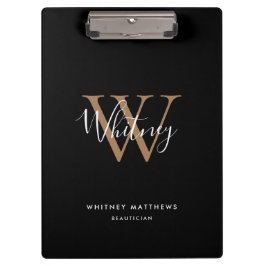 Elegante Schwarz-Weiß-Script-Monogram-Zwischenabla Klemmbrett
