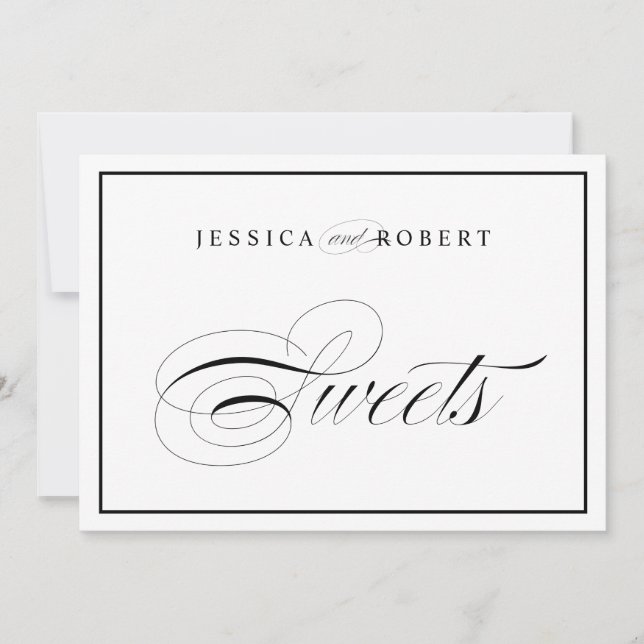 Elegante Schwarz-Weiß-Script-Süßigkeiten Hochzeits (Vorderseite)