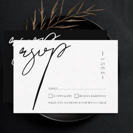 Elegante Schwarz-Weiß-Script-Typografie-Hochzeit RSVP Karte