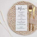 elegante Schwarz-Weiß-Skript-Hochzeitskarte Menükarte<br><div class="desc">Schwarzweiß-Design. Farbe und Text können personalisiert sein.</div>