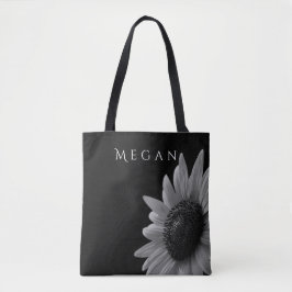 Elegante Schwarz-Weiß-Sonnenblumen Ihren Namen zuw Tasche
