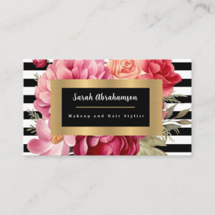 Elegante Schwarz-Weiß-Streifen, floral Visitenkarte