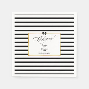 Elegante Schwarz-Weiß-Streifen-Goldrahmen-Hochzeit Serviette