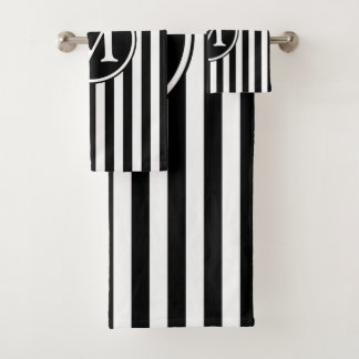 Elegante Schwarz-Weiß-Streifen in Monogramm Badhandtuch Set