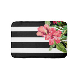Elegante Schwarz-Weiß-Streifen mit Blume Badematte