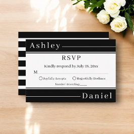Elegante Schwarz-Weiß-Streifen Moderne Hochzeit RSVP Karte
