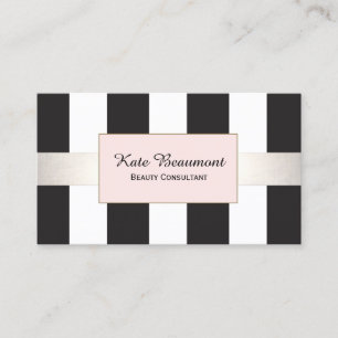 Elegante Schwarz-Weiß Streifen Pink Plaque Schönhe Visitenkarte