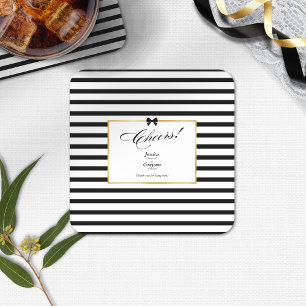 Elegante Schwarz-weiß Stripe-Goldrahmen-Hochzeit Rechteckiger Pappuntersetzer