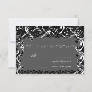 Elegante Schwarz-Weiß-Swirbel-Hochzeit  RSVP Karte