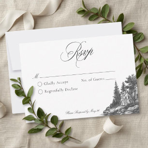 Elegante Schwarz-Weiß-Toile-Französische Manor-Hoc RSVP Karte