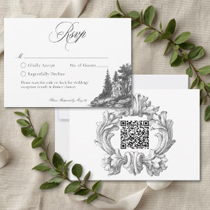 Elegante Schwarz-Weiß-Toile-Französische Manor-Hoc RSVP Karte