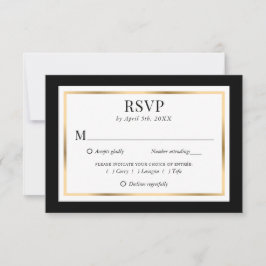 Elegante Schwarz-weiß- und Goldhochzeit RSVP Karte