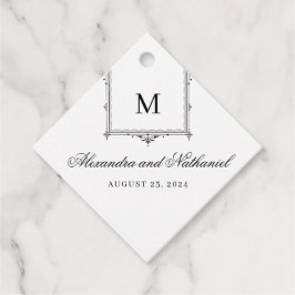 Elegante Schwarz-Weiß-Vintage Monogram-Geschenktas Geschenkanhänger
