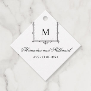 Elegante Schwarz-Weiß-Vintage Monogram-Geschenktas Geschenkanhänger