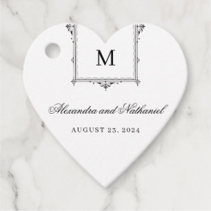 Elegante Schwarz-Weiß-Vintage Monogram-Geschenktas Geschenkanhänger