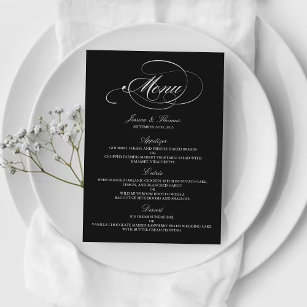 Elegante Schwarz-Weiß-Vorlagen zum Hochzeitsmenü Menükarte