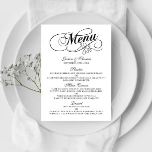 Elegante Schwarz-Weiß-Vorlagen zum Hochzeitsmenü Menükarte