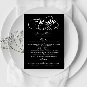 Elegante Schwarz-Weiß-Vorlagen zum Hochzeitsmenü Menükarte