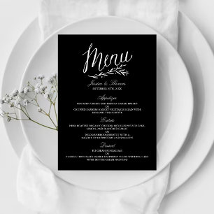 Elegante Schwarz-Weiß-Vorlagen zum Hochzeitsmenü Menükarte