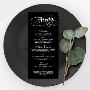 Elegante Schwarz-Weiß-Vorlagen zum Hochzeitsmenü Werbekarte
