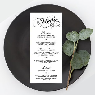 Elegante Schwarz-Weiß-Vorlagen zum Hochzeitsmenü Werbekarte