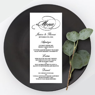 Elegante Schwarz-Weiß-Vorlagen zum Hochzeitsmenü Werbekarte