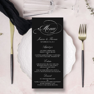 Elegante Schwarz-Weiß-Vorlagen zum Hochzeitsmenü Werbekarte