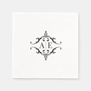 Elegante Schwarz-Weiß-Wappen-Monogramm-Hochzeit Serviette