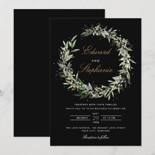 Elegante Schwarz-Weiß-Wasserfarbenwelt Hochzeit Einladung