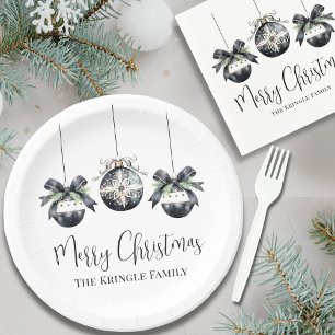 Elegante Schwarz-Weiß-Weihnachtsfeier Pappteller