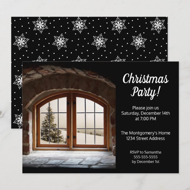 Elegante Schwarz-Weiß-Weihnachtszeit-Party Einladu Einladung (Vorne/Hinten)