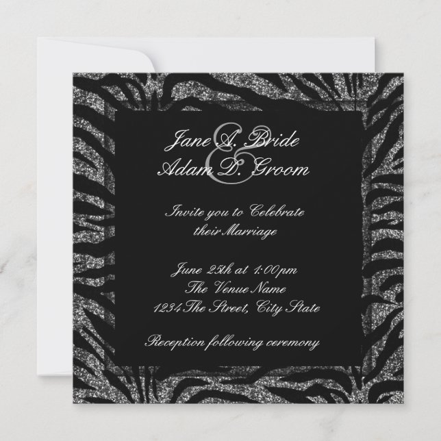 Elegante Schwarz-Weiß-Zebra-Hochzeit Einladung (Vorderseite)