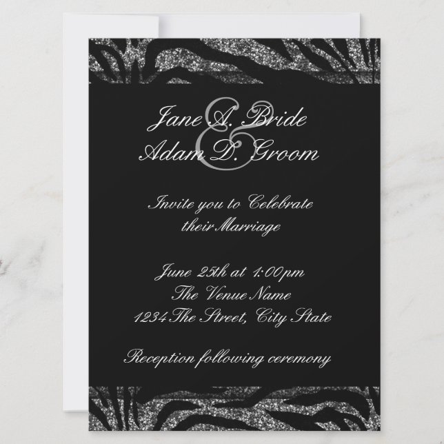 Elegante Schwarz-Weiß-Zebra-Hochzeit Einladung (Vorderseite)