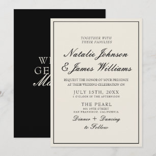 Elegante schwarz-weiße alte Geld Vintage-Hochzeit Einladung