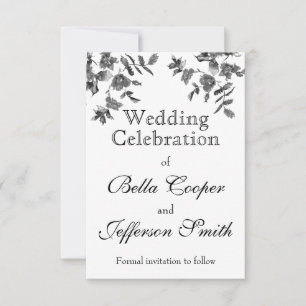 Elegante Schwarz-weiße Aquarellblüte Save The Date