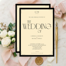Elegante schwarz-weiße Art-Deco-Hochzeitseinladung