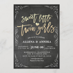 Elegante Schwarz-weiße Babydusche Sweet Little Twi Einladung