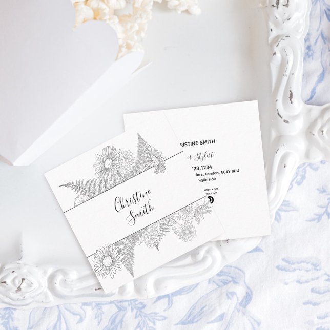 Elegante, schwarz-weiße Blume Quadratische Visitenkarte (Von Creator hochgeladen)