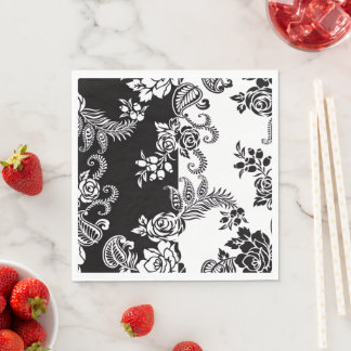 Elegante schwarz-weiße Blumen-Partyservietten Serviette