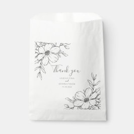 Elegante Schwarz-weiße Blumenreihe Zeichnend Hochz Geschenktütchen