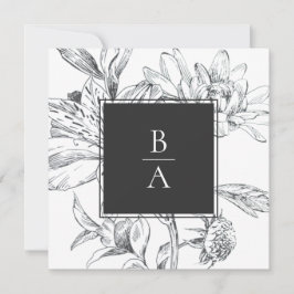 Elegante Schwarz-weiße Botanische Blumenhochzeit Einladung