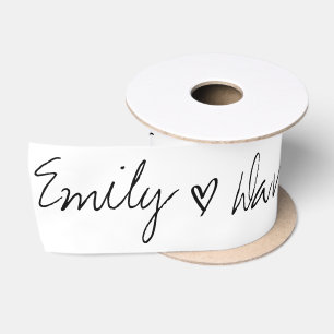 Elegante Schwarz-weiße Braut- und Bräutigamen Wedd Satinband