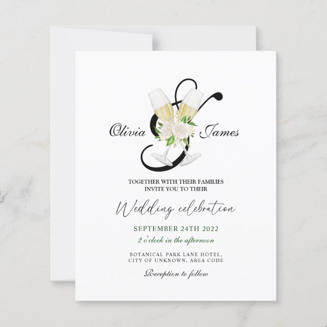 Elegante Schwarz-weiße Champagner Hochzeit Einladu (Vorderseite)