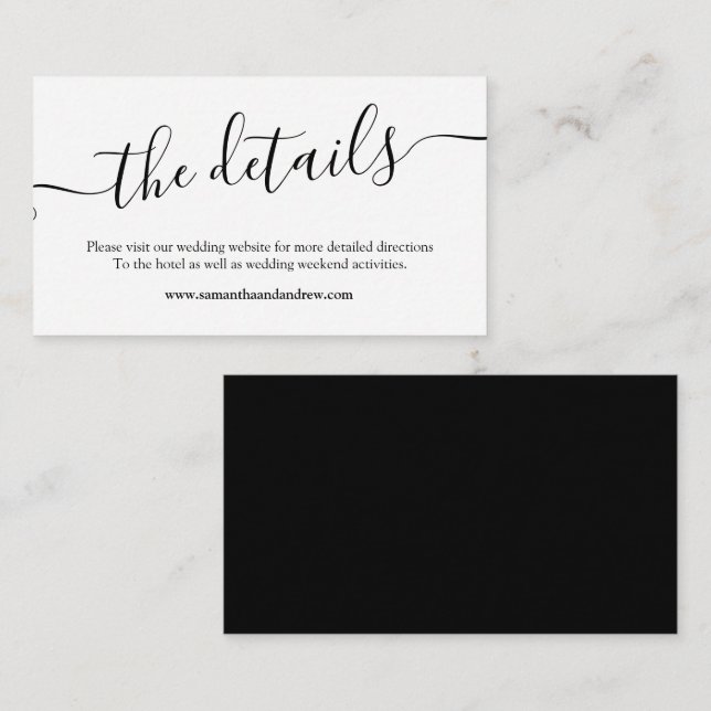 Elegante Schwarz-weiße Details zur Hochzeit Begleitkarte (Vorne/Hinten)